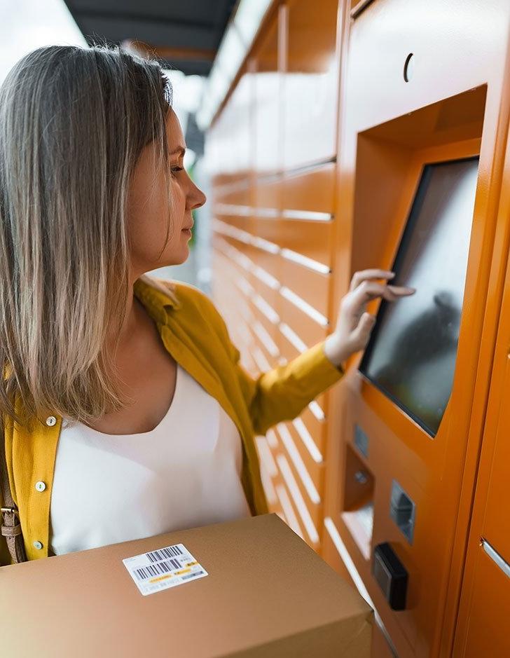 student at amazon self service kiosk